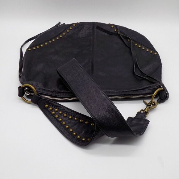 Boho Shoulder Bag Black Leather Studded Guitar Shoulder Strap Not Branded - Picture 5 of 10